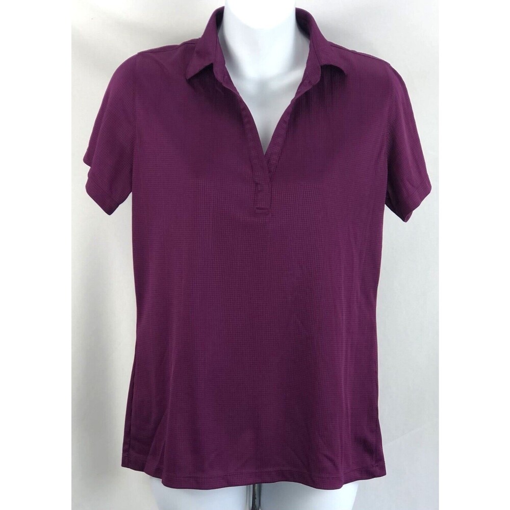 Port Authority Polo Top m Purple Check V- neck Short Sleeve Sateen Sports Preppy
